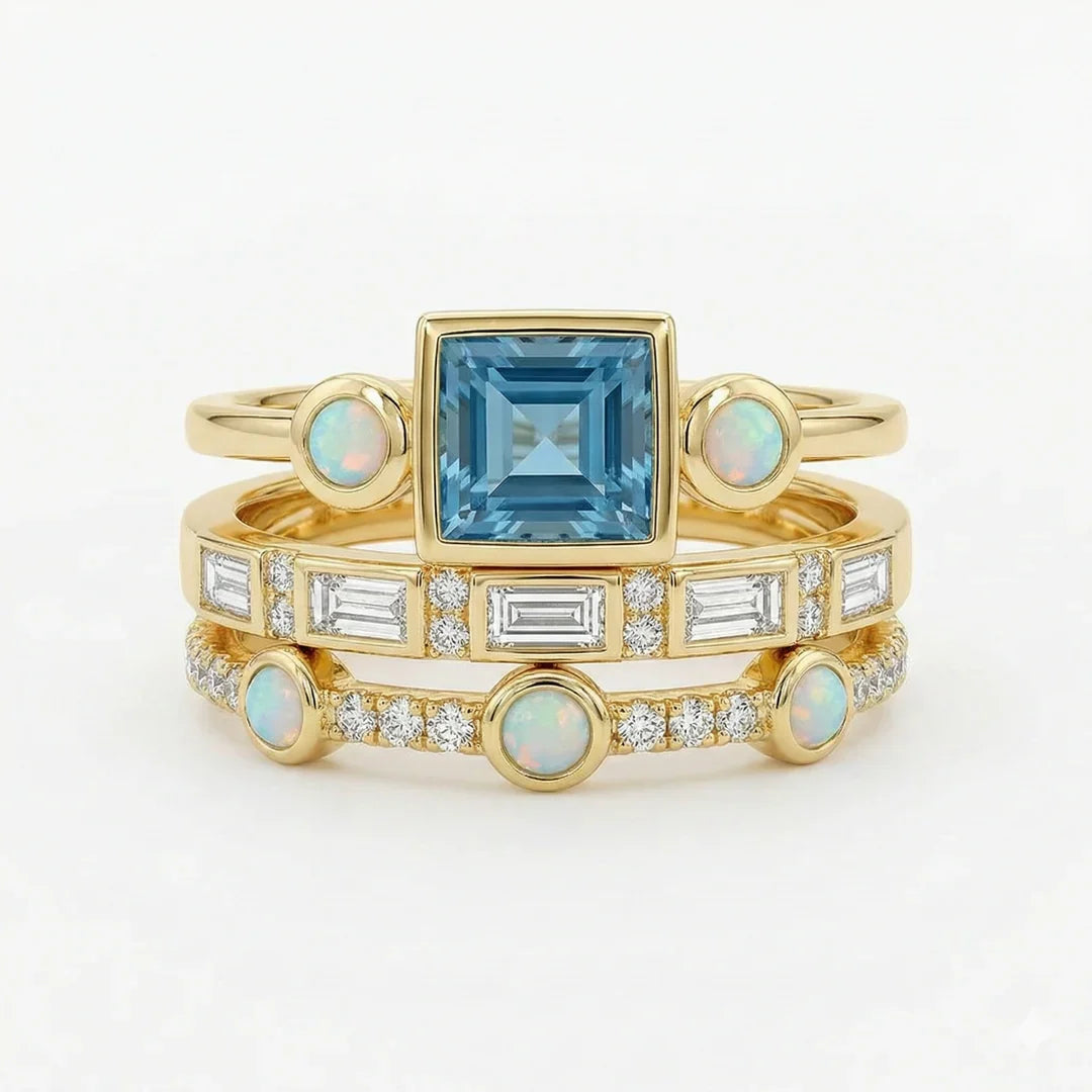 Set de anillos vintage de cristal azul