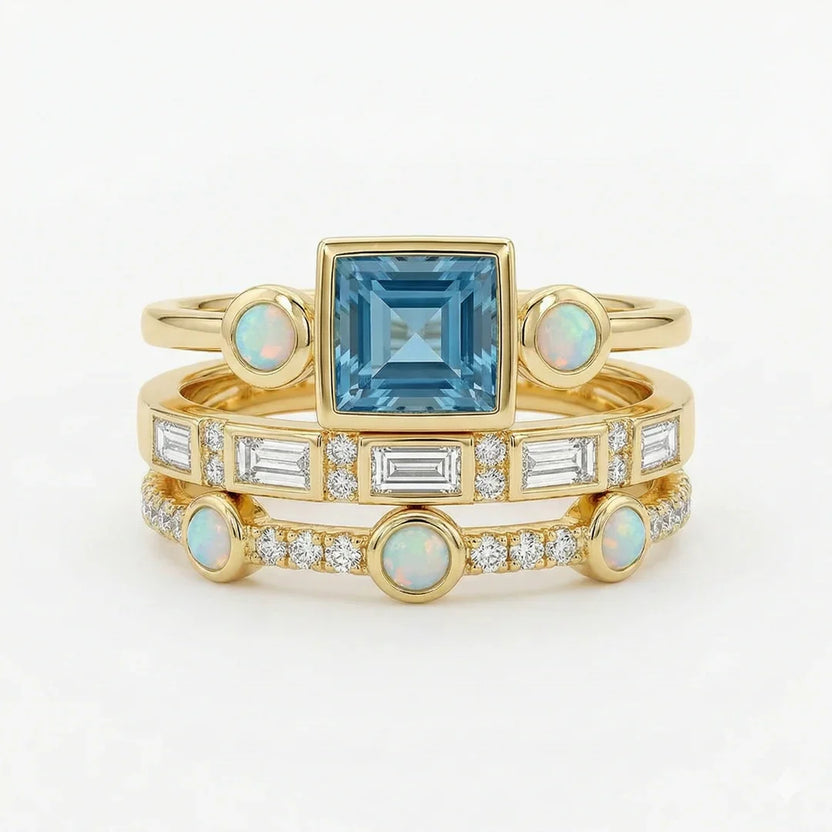 Set de anillos vintage de cristal azul