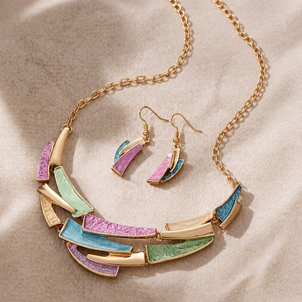 Conjunto de collar y pendientes con eslabones geométricos – imagen 2