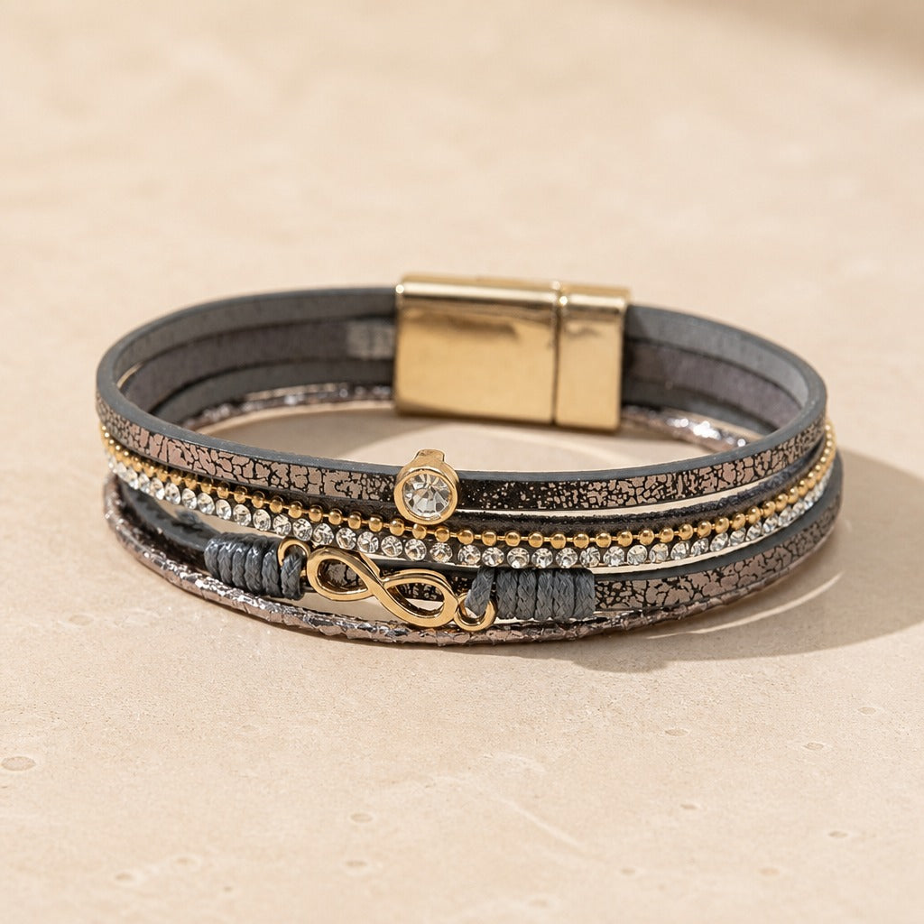 Pulsera envolvente de piel sintética con circonitas – imagen 4