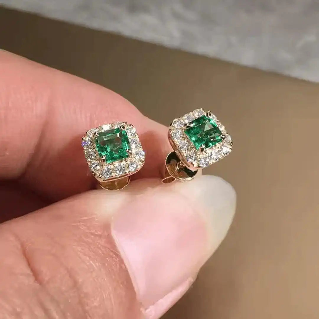 Pendientes de botón con piedra cuadrada esmeralda – imagen 2