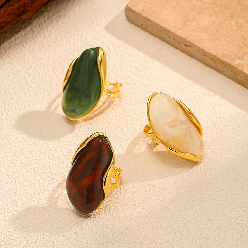 Anillos ajustables de gema orgánica llamativos