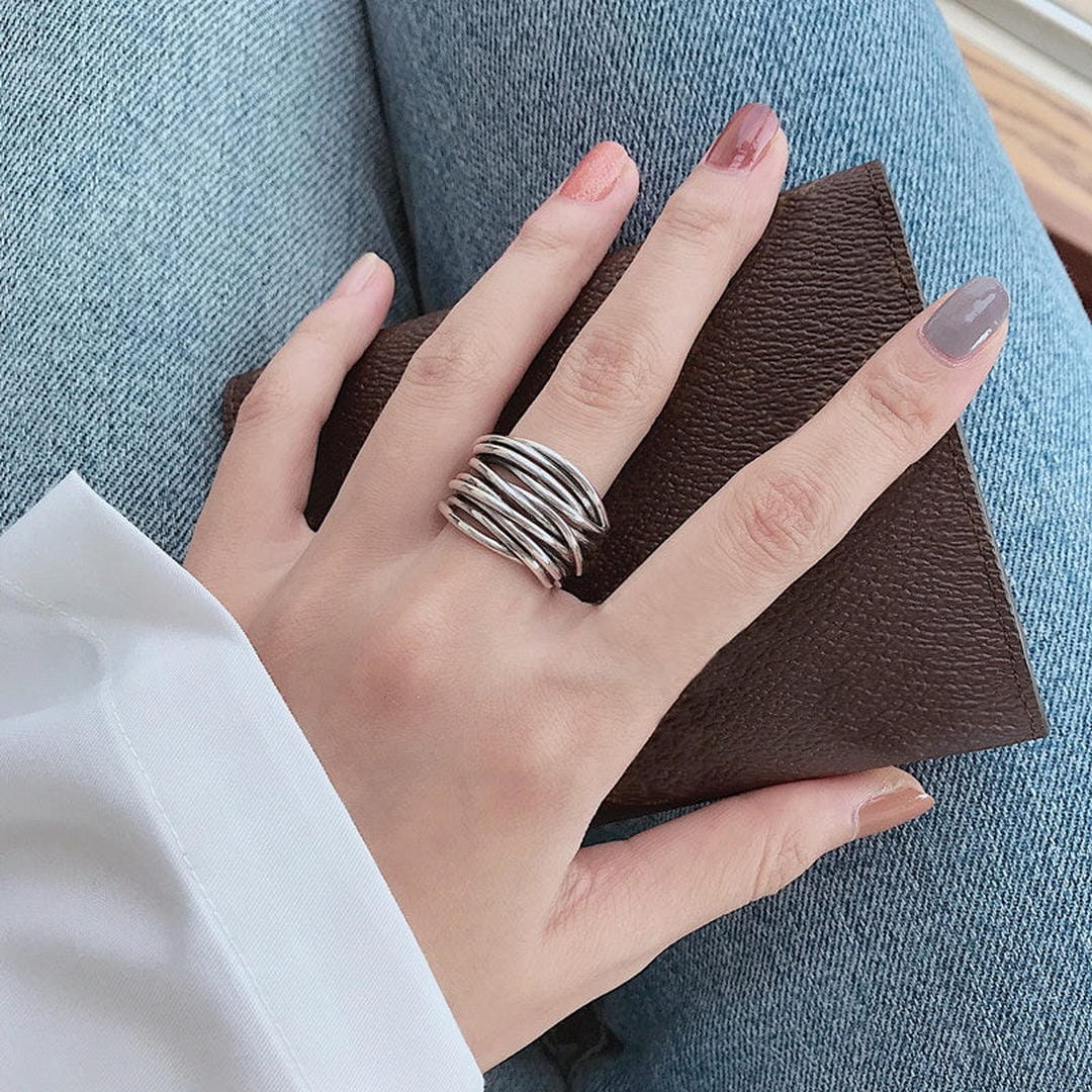 Anillo de plata envolvente ajustable en capas – imagen 3