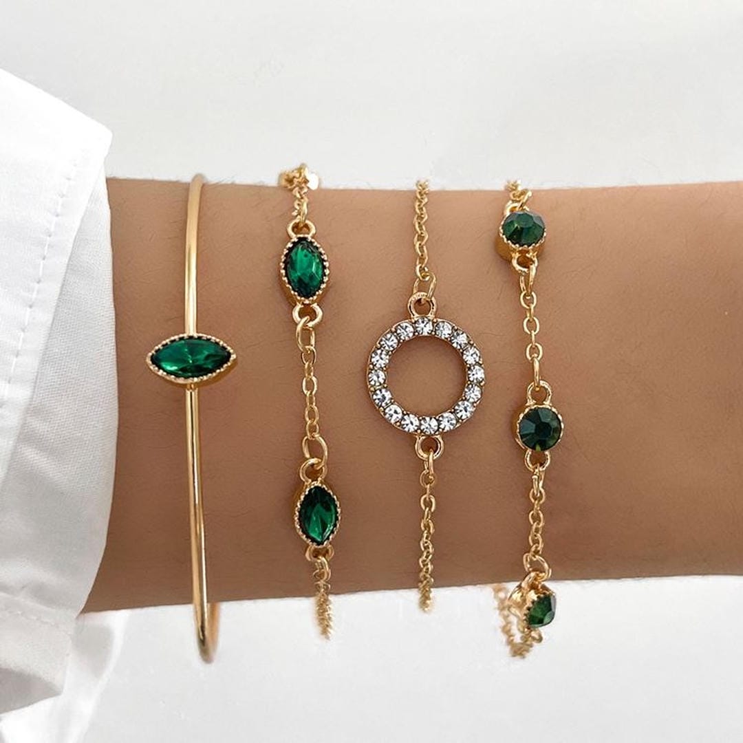 Set de pulseras de cristal esmeralda y oro – imagen 3