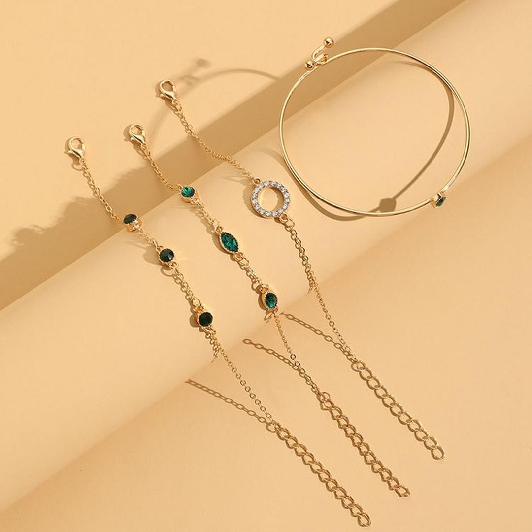 Set de pulseras de cristal esmeralda y oro – imagen 2