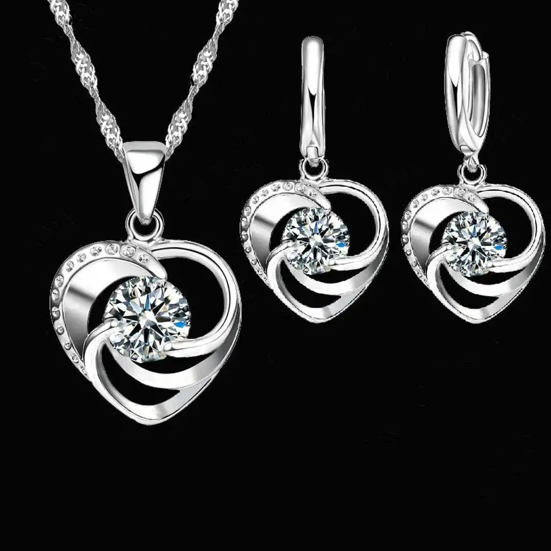 Collar y pendientes de corazón de plata de ley – imagen 2