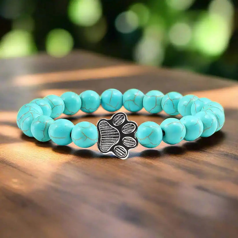 Pulsera de cuentas con huella de mascota y piedra natural