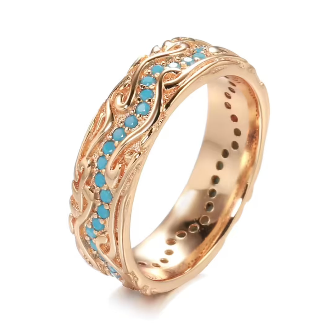 Anillo vintage de oro rosa con turquesa – imagen 2