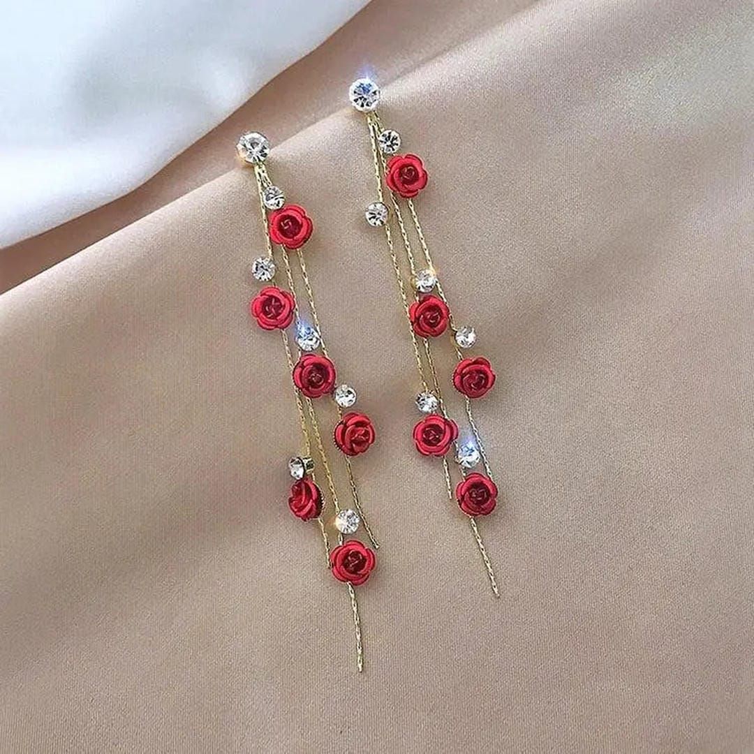 Pendientes elegantes en cascada de rosas