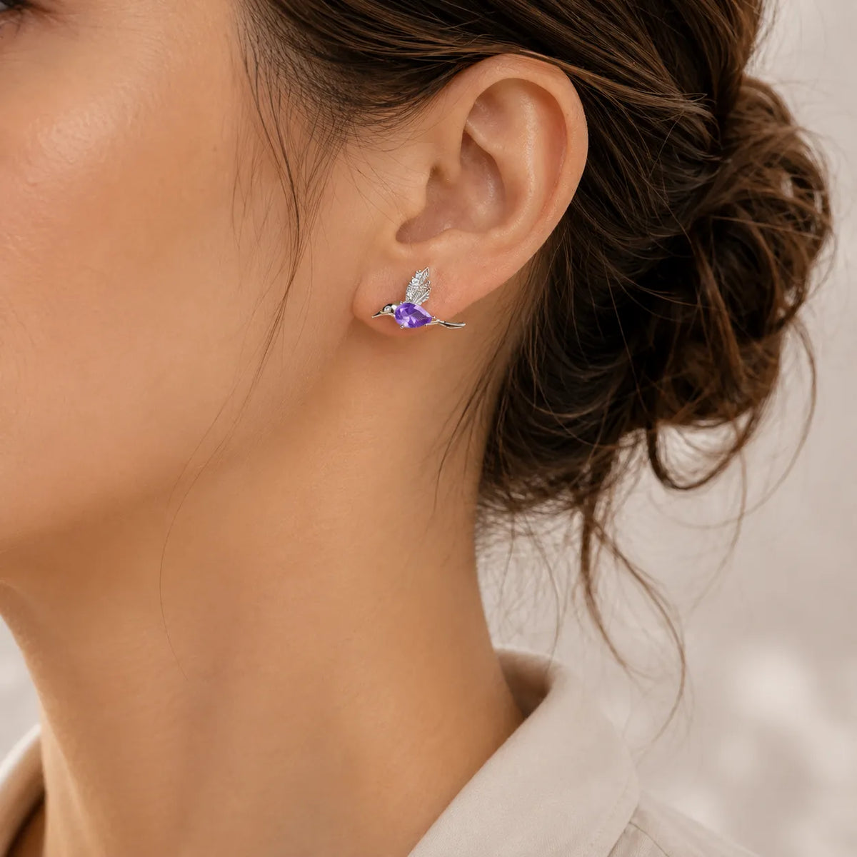 Pendientes de plata con colibrí