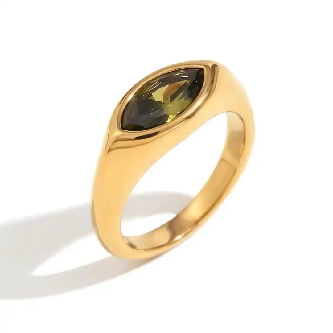 Anillo de sello dorado con piedra preciosa en forma de marquesa – imagen 7