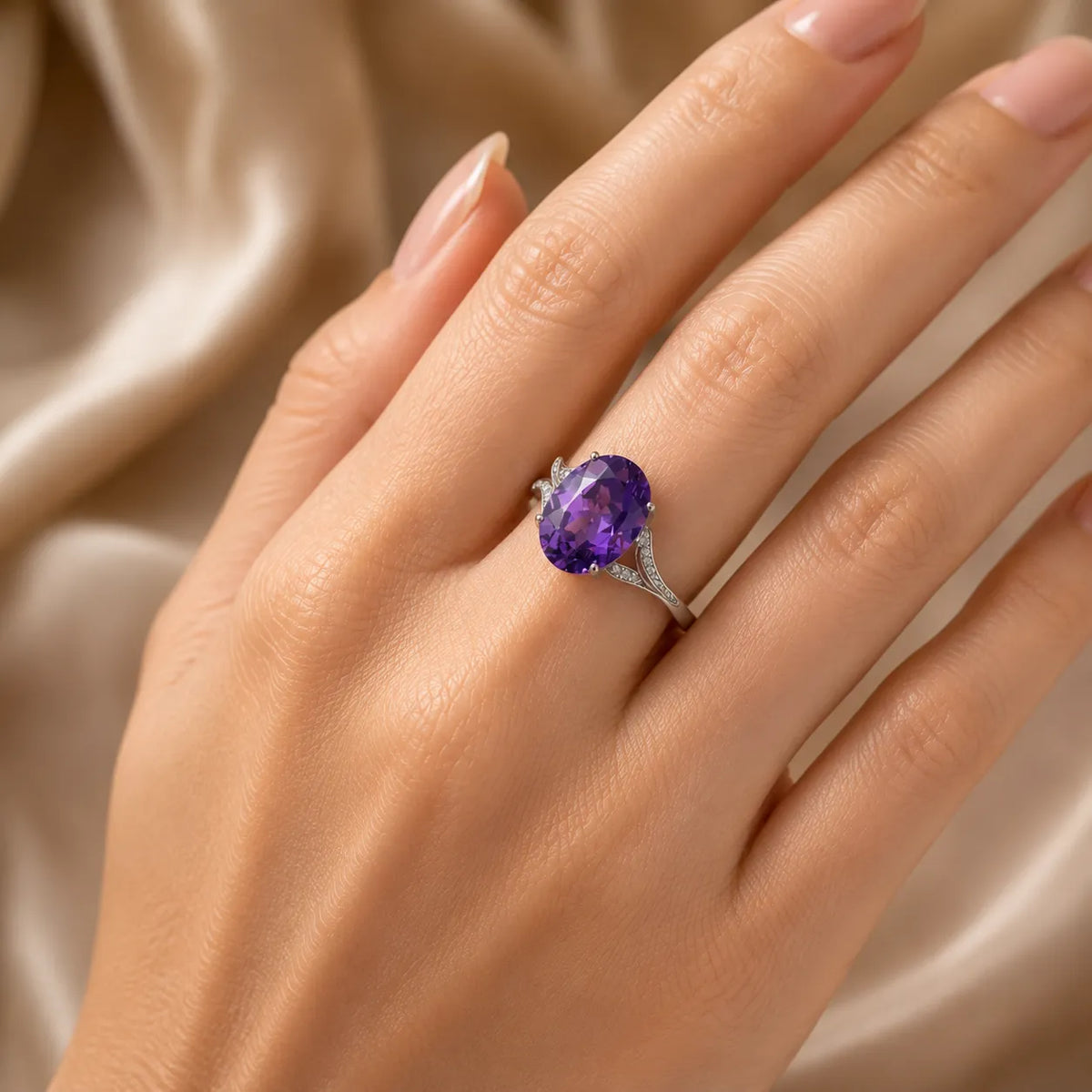Anillo de plata icónico con amatista y circonita