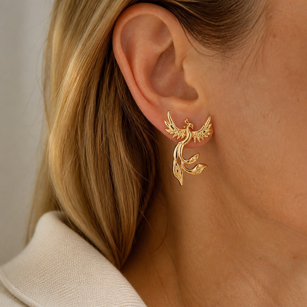 Pendientes iconicos en forma de fénix
