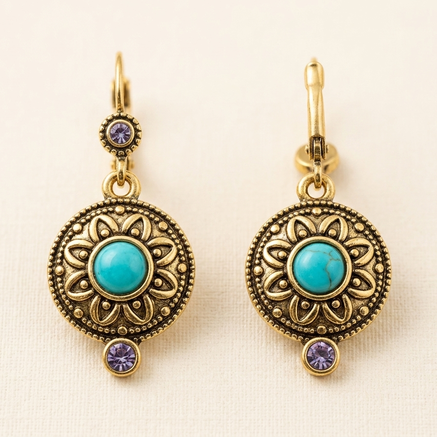 Pendientes colgantes vintage de medallón con cristales