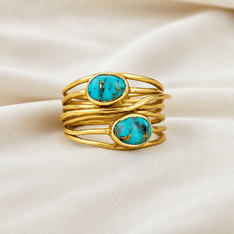 Anillo envolvente dorado con turquesa – imagen 2