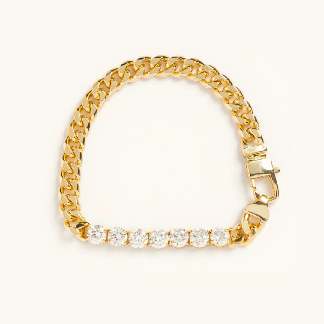 Pulsera moderna dorada de eslabones con cristales