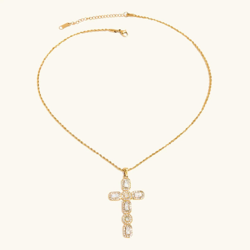 Collar radiante con cruz dorada