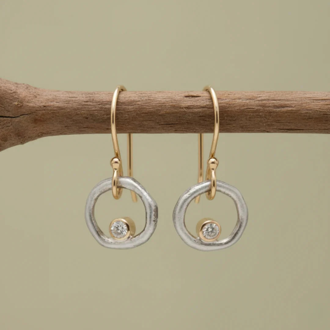 Pendientes vintage de oro y plata con circonita cúbica – imagen 2