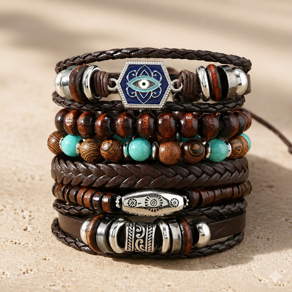 Conjunto de pulseras de piel en capas con dijes — Carmen, Lucía & Rocío