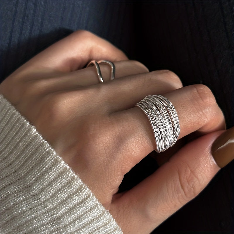 Anillo abierto de plata con cordón en capas – imagen 2