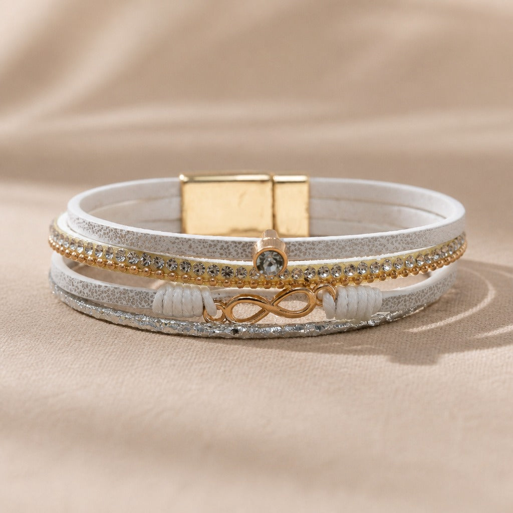 Pulsera envolvente de piel sintética con circonitas