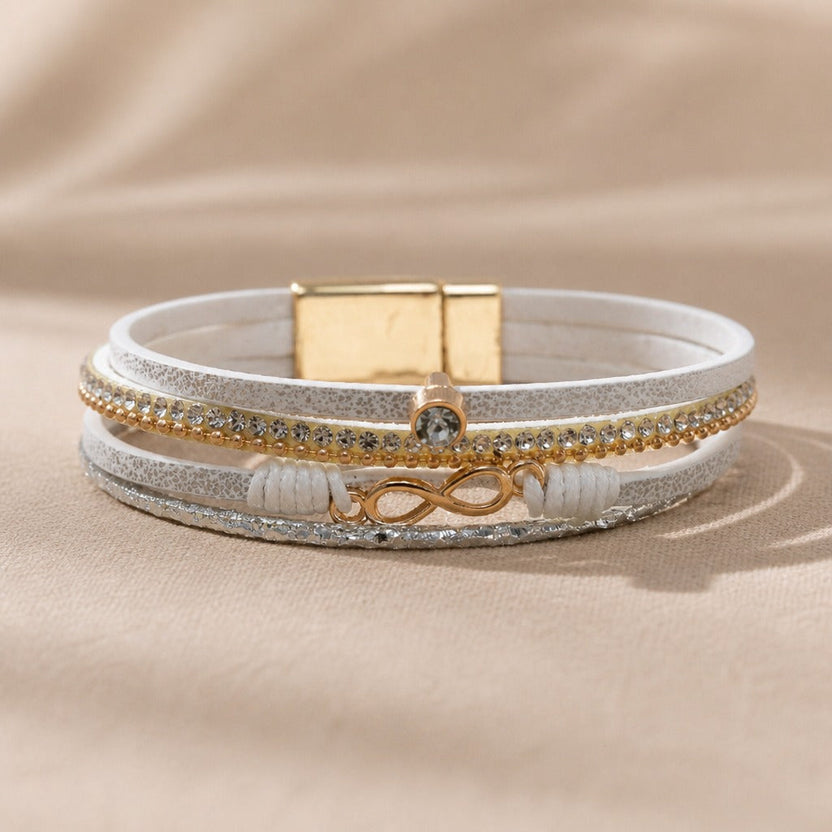 Pulsera envolvente de piel sintética con circonitas