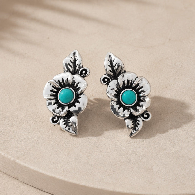 Pendientes florales turquesa brillantes – imagen 2
