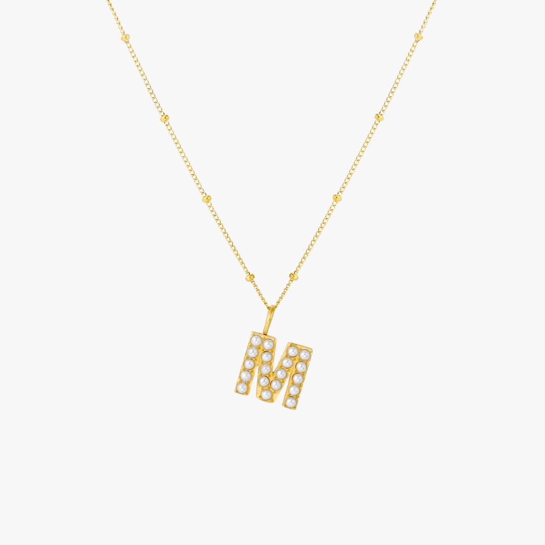 Collar con colgante inicial de perla – imagen 17