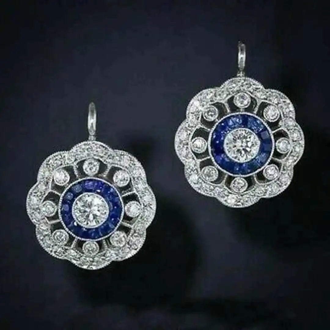 Pendientes mandala vintage de cristal azul