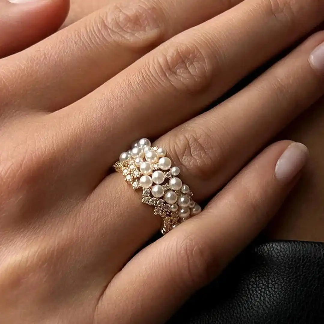 Anillo vintage ajustable de perla y circonita – imagen 3