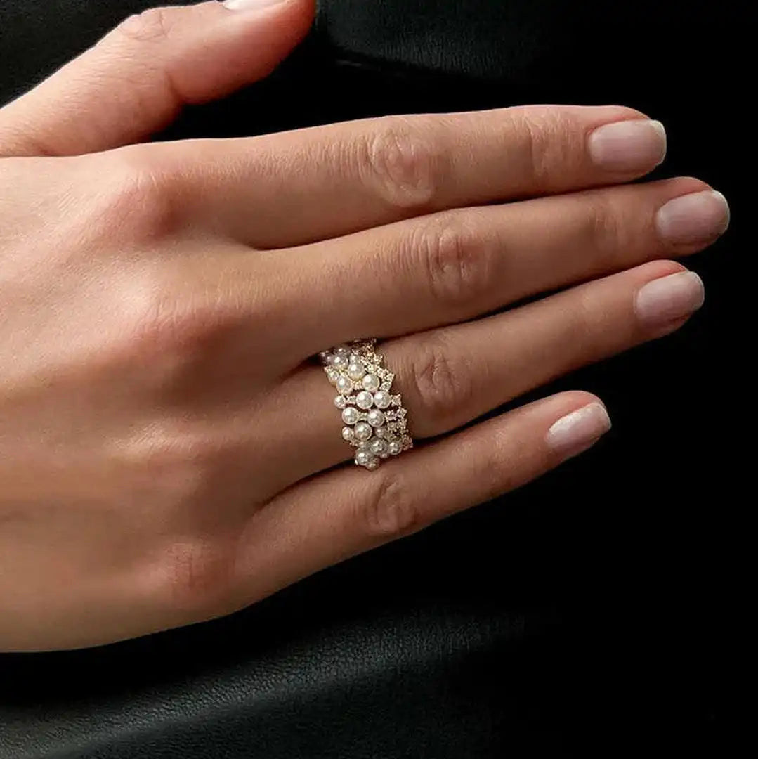 Anillo vintage ajustable de perla y circonita – imagen 4