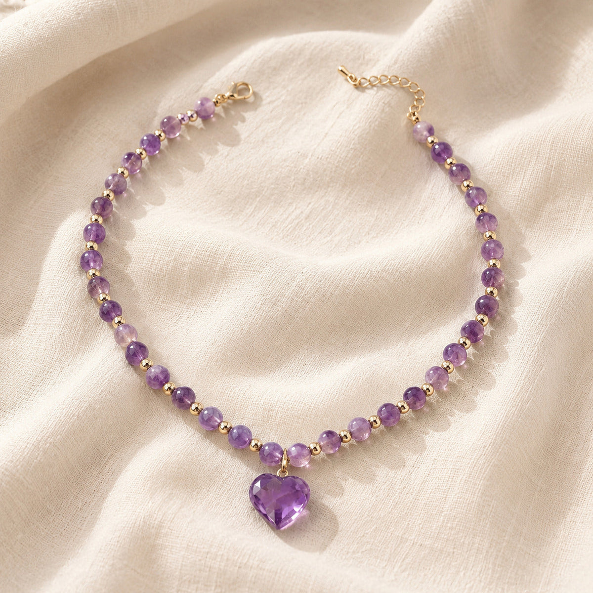 Collar majestuoso con colgante de corazón de amatista – imagen 2