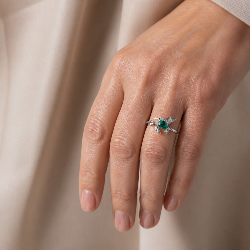 Anillo de plata ajustable con colibrí majestuoso – imagen 2