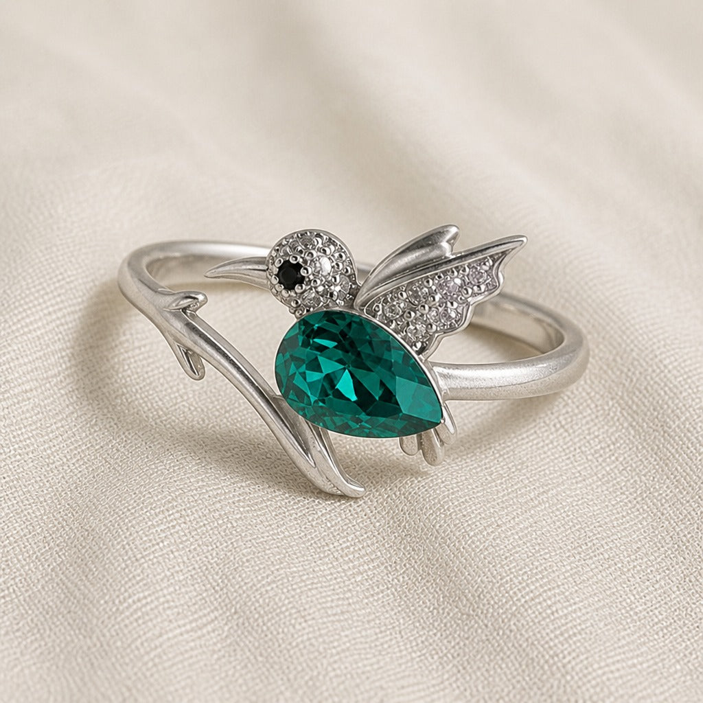 Anillo de plata ajustable con colibrí majestuoso
