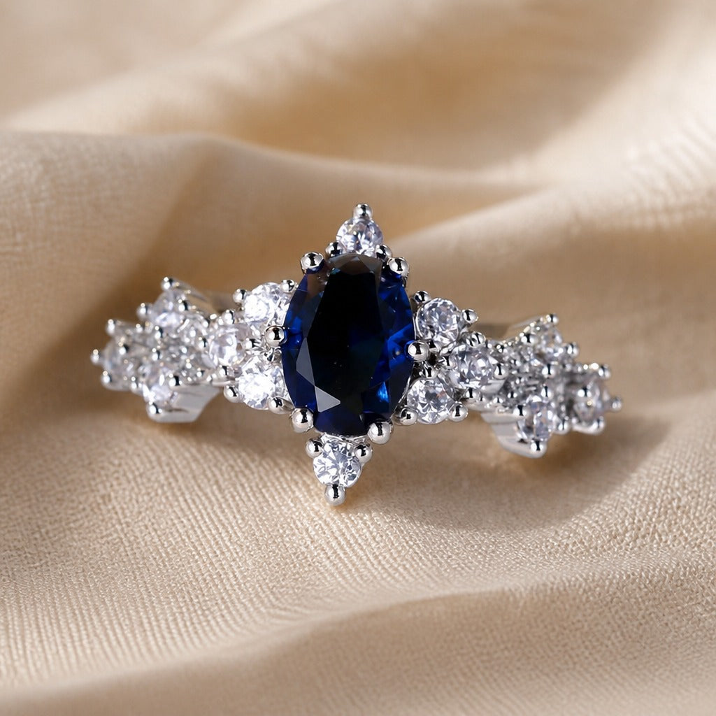 Anillo de promesa marquesa de zafiro