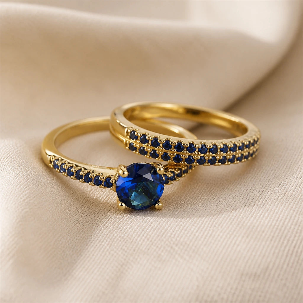 Conjunto de anillos minimalistas de circonita azul — Carmen, Lucía & Rocío