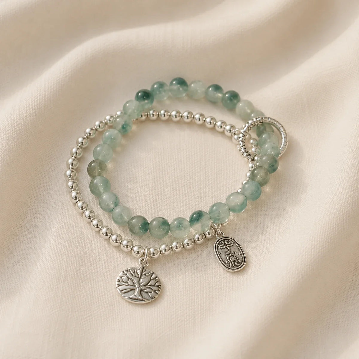 Pulsera bohemia de doble vuelta en jade musgo – imagen 2