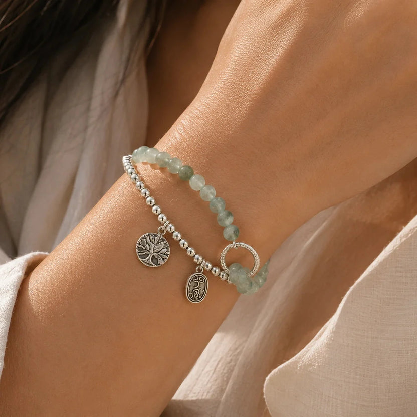 Pulsera bohemia de doble vuelta en jade musgo