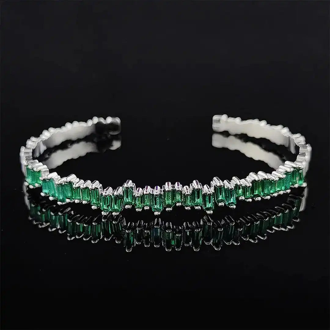 Pulsera rígida moderna en zigzag esmeralda – imagen 3