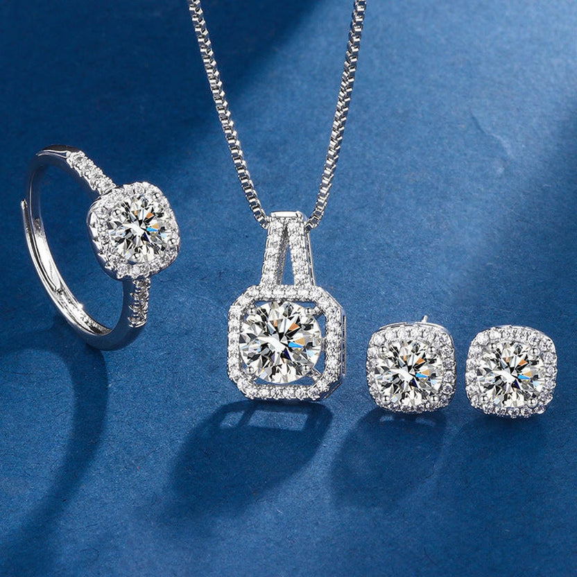 Set exclusivo de oro blanco Aria con talla cuadrada radiante