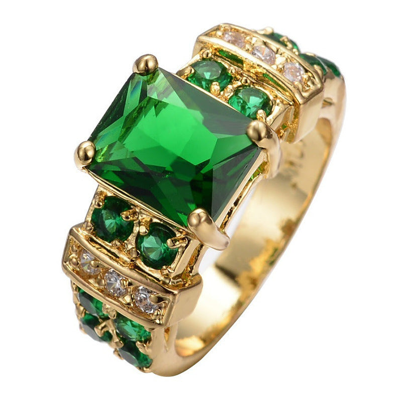 Anillo dorado exquisito con esmeralda – imagen 2