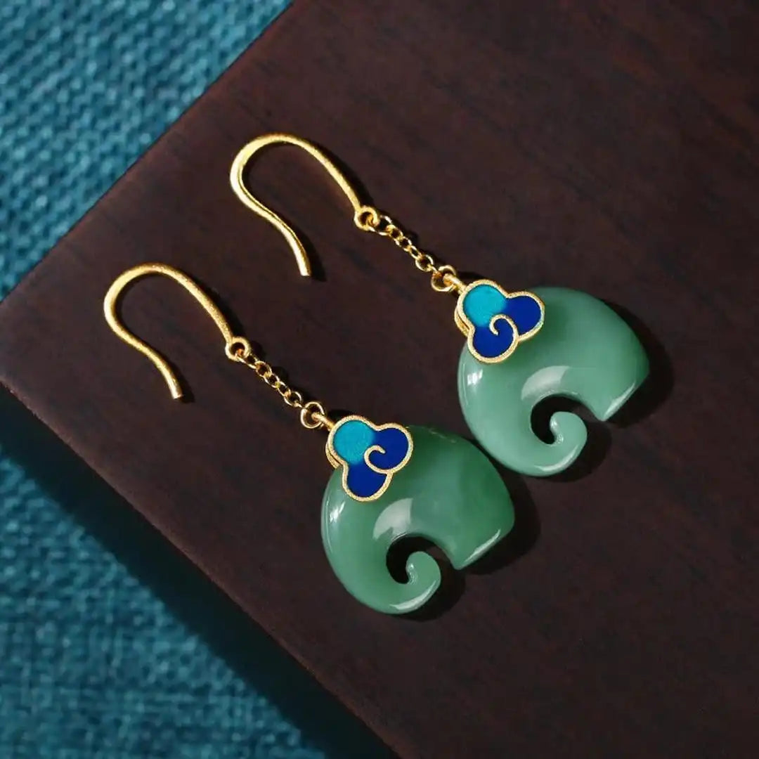 Pendientes retro de elefante verde – imagen 2