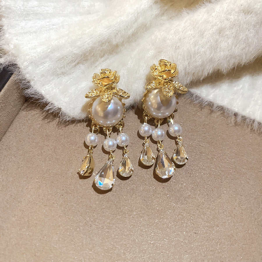Pendientes gota de rocío con perla