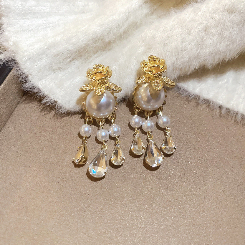 Pendientes gota de rocío con perla
