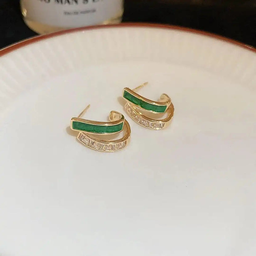Pendientes de aro doble esmeralda