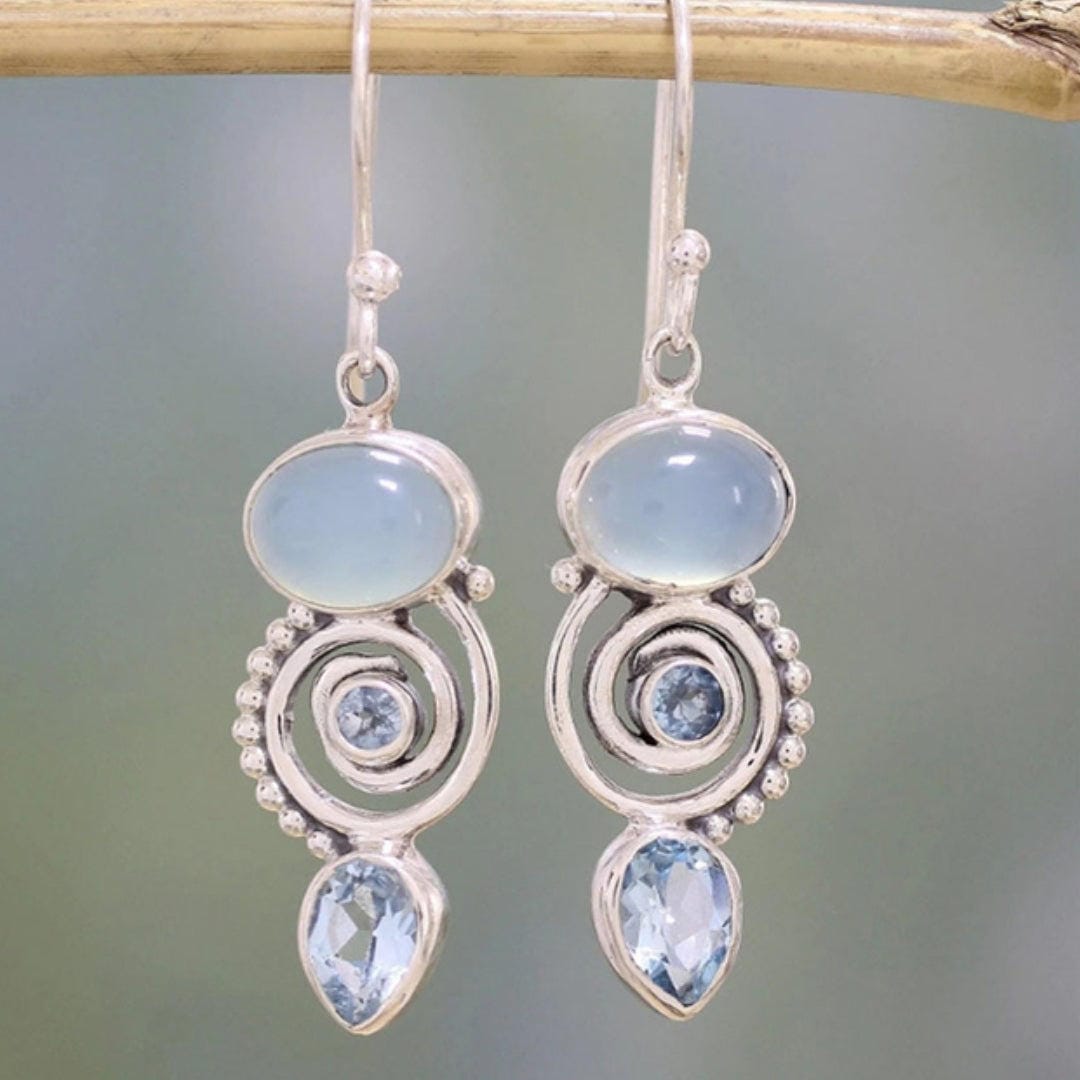 Pendientes vintage de piedra de luna con cristal