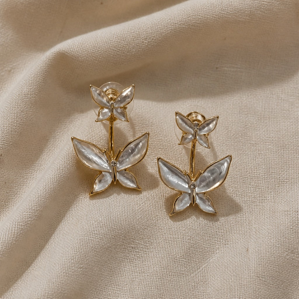 Pendientes de mariposa perla dorados