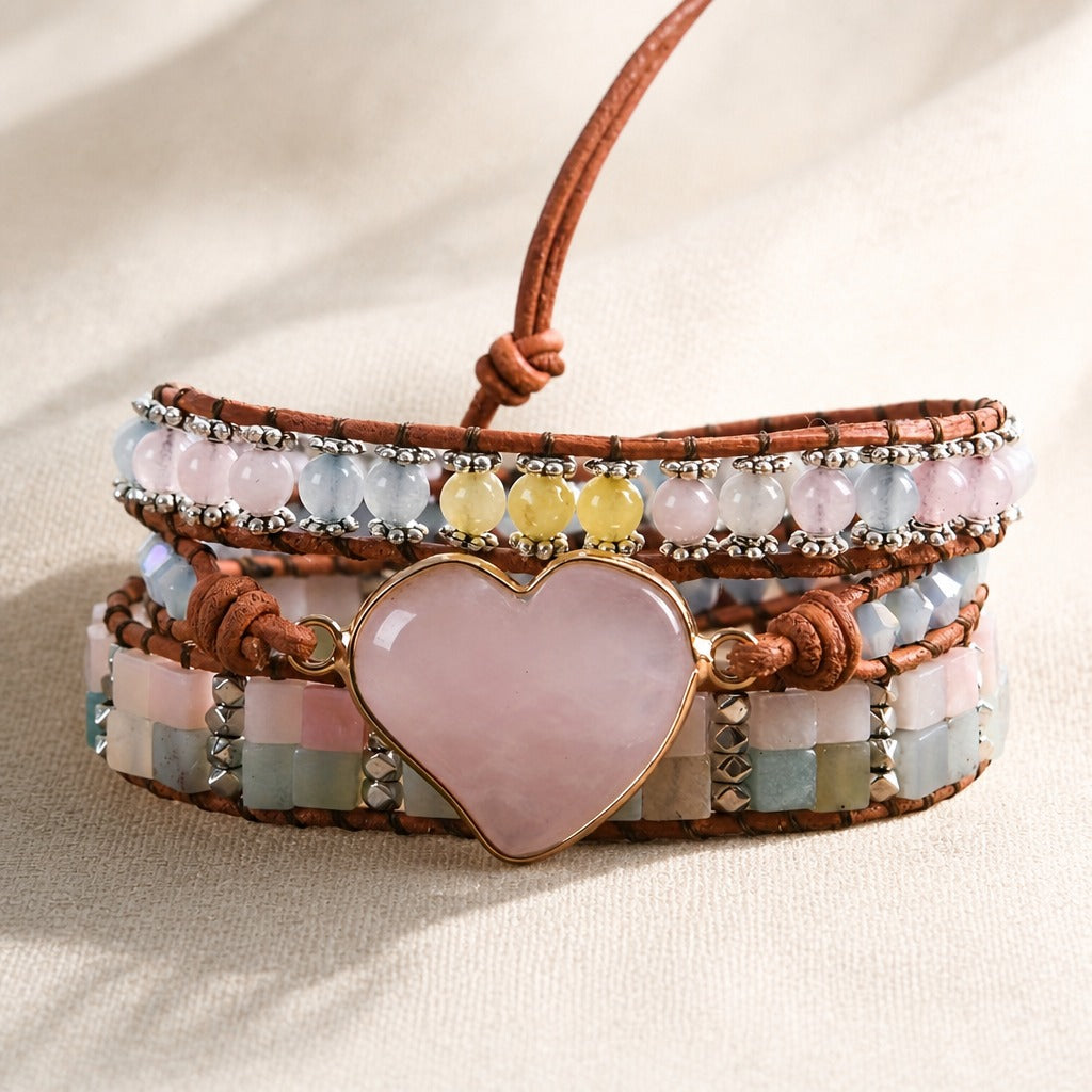 Pulsera de piedra en forma de corazón con cuero trenzado – imagen 2