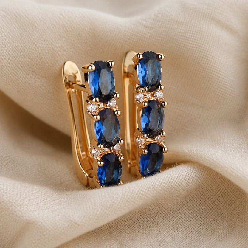 Pendientes largos de zafiro talla princesa