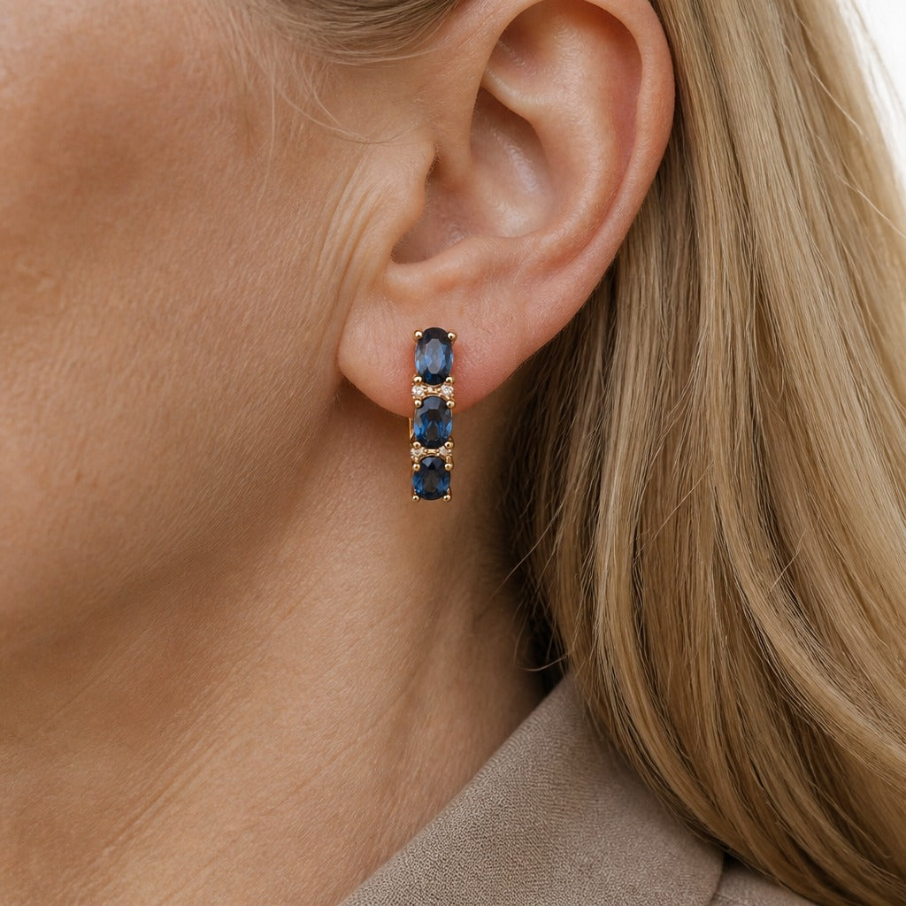 Pendientes largos de zafiro talla princesa – imagen 2